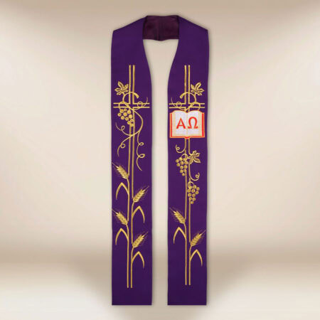 Stola ricamata Alfa Omega viola