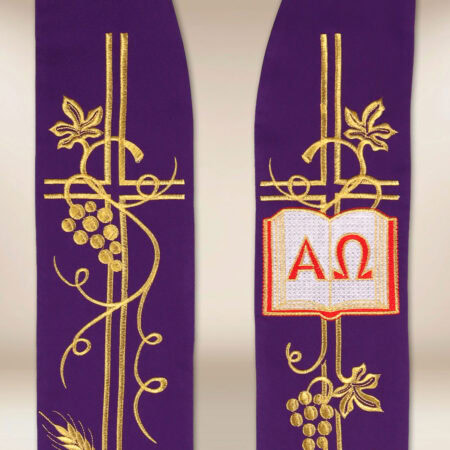 Stola ricamata Alfa Omega viola