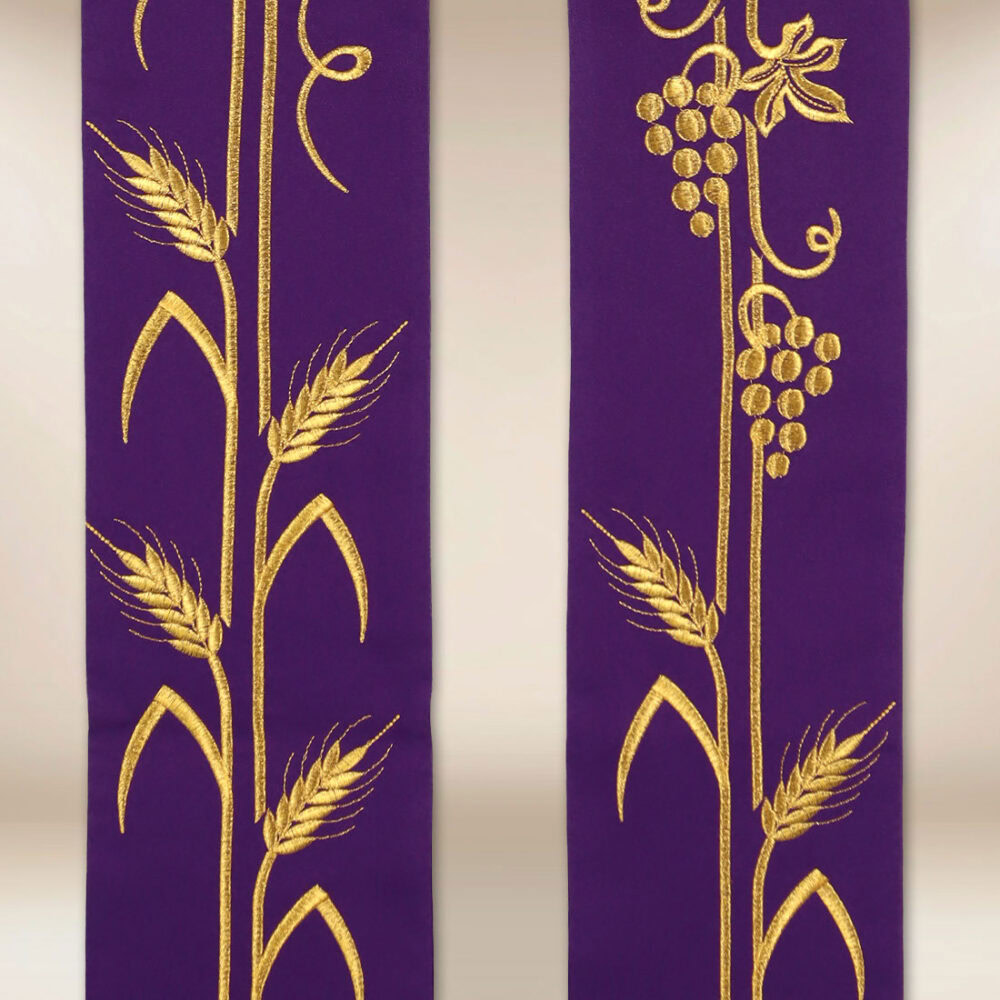 Stola ricamata Alfa Omega viola