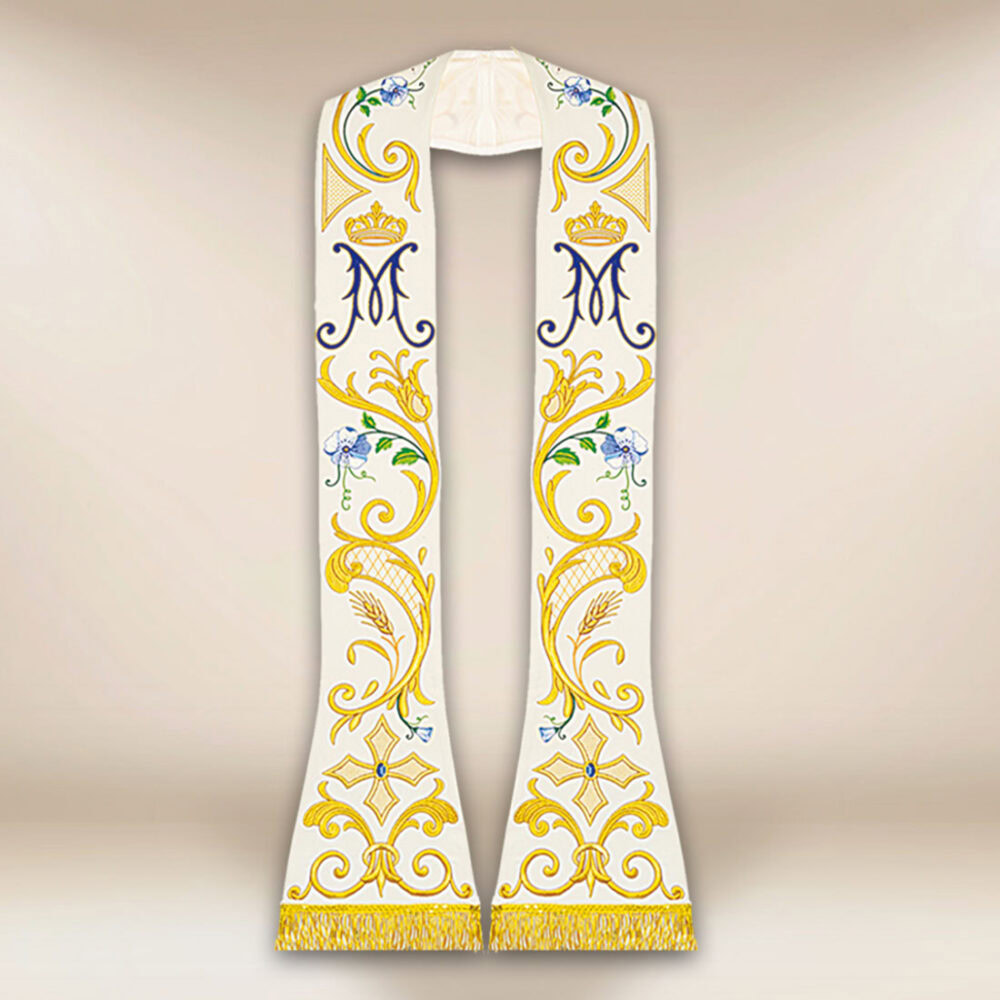 stola liturgica ricamata romana Mariana