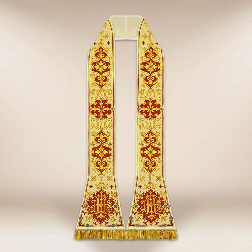 Stola romana ricamata con simbolo IHS