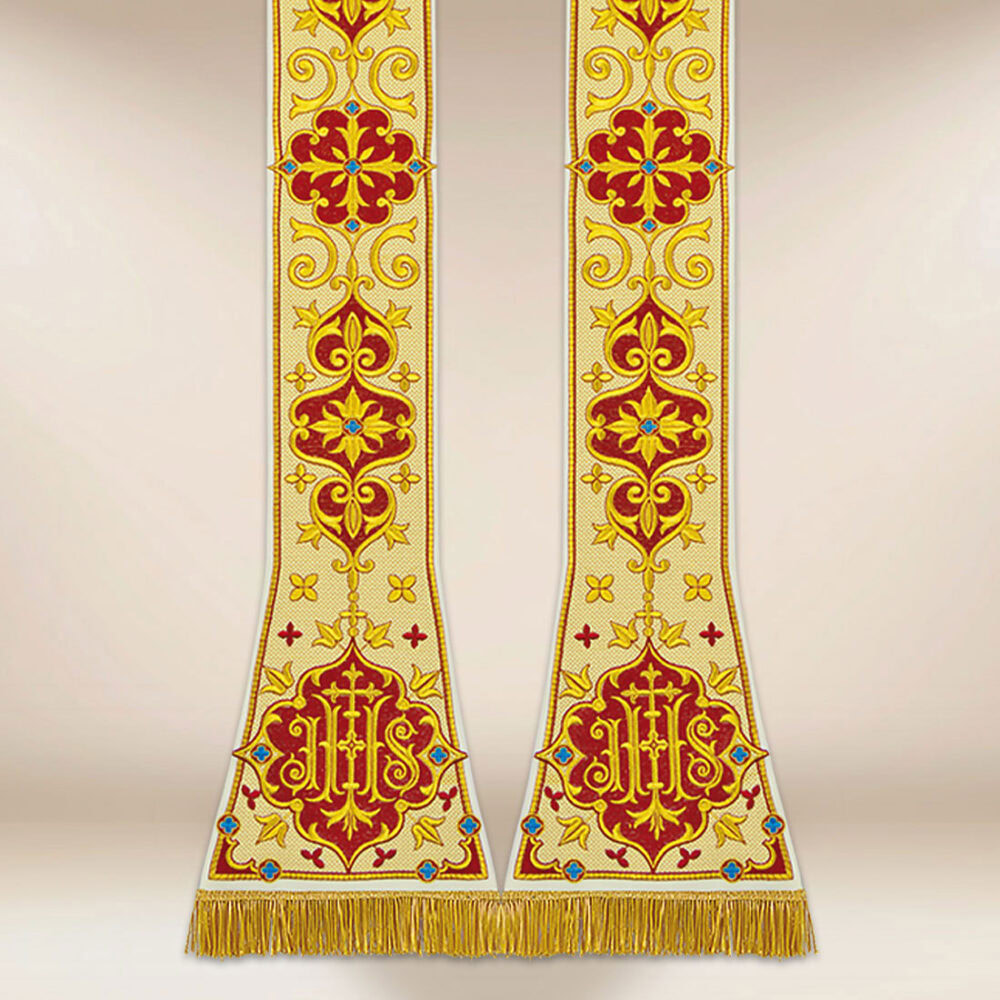 Stola romana ricamata con simbolo IHS