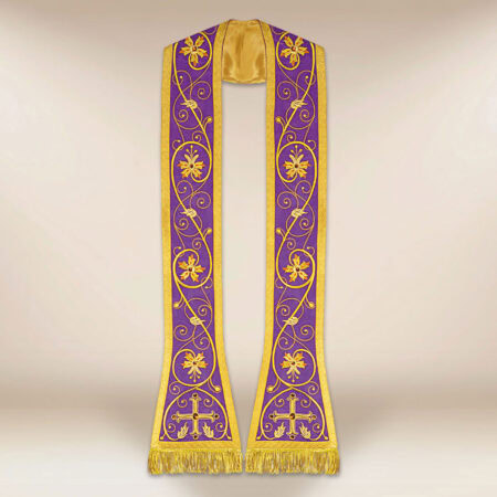 Stola liturgica ricamata romana viola