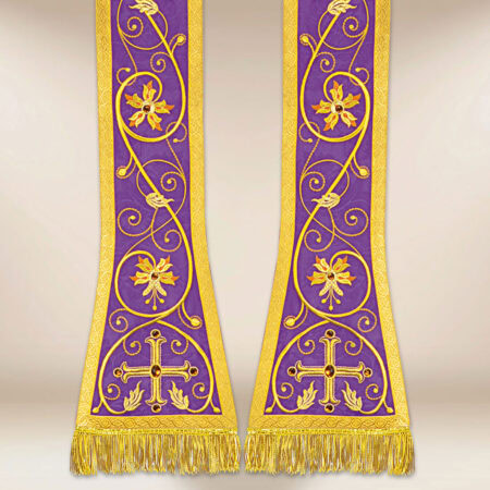 Stola liturgica ricamata romana viola
