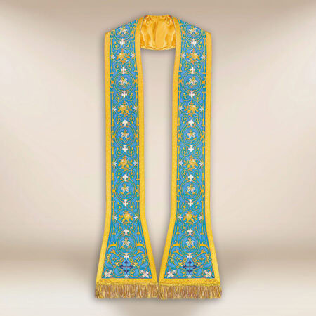 Stola liturgica mariana ricamata blu