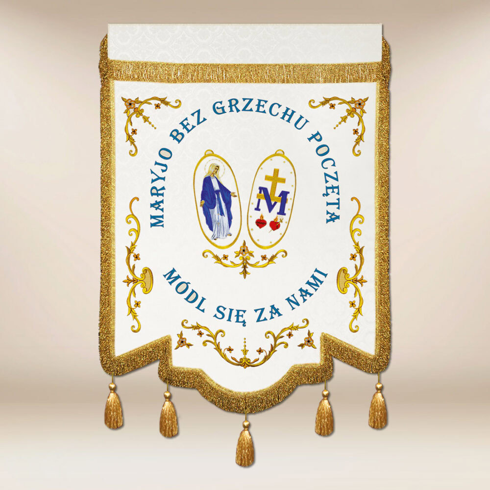 Chorągiew haftowana z wizerunkiem Maryja bez Grzechu