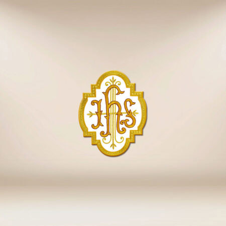 Applicazione ricamata “IHS in cornice”