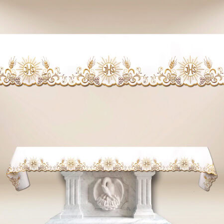 Tovaglia ricamata con motivo IHS