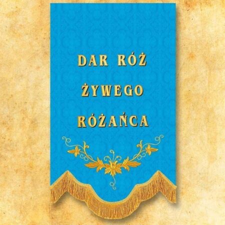 Mini bandiera con l'immagine della Madre di Dio del Rosario
