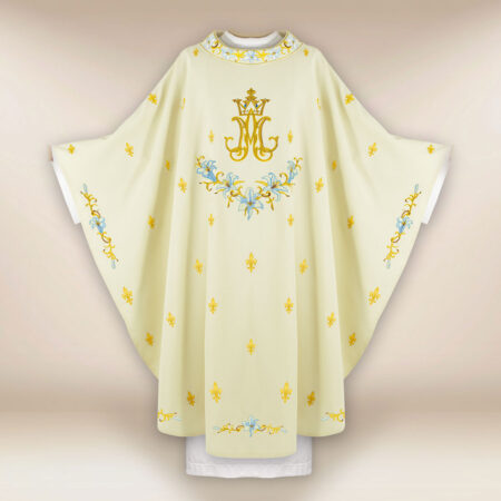 Casula liturgica mariana in colore ecru