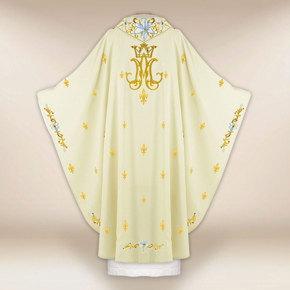Casula liturgica mariana in colore ecru