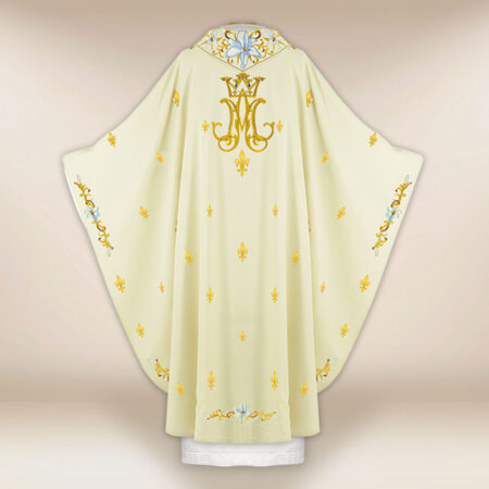 Casula liturgica mariana in colore ecru