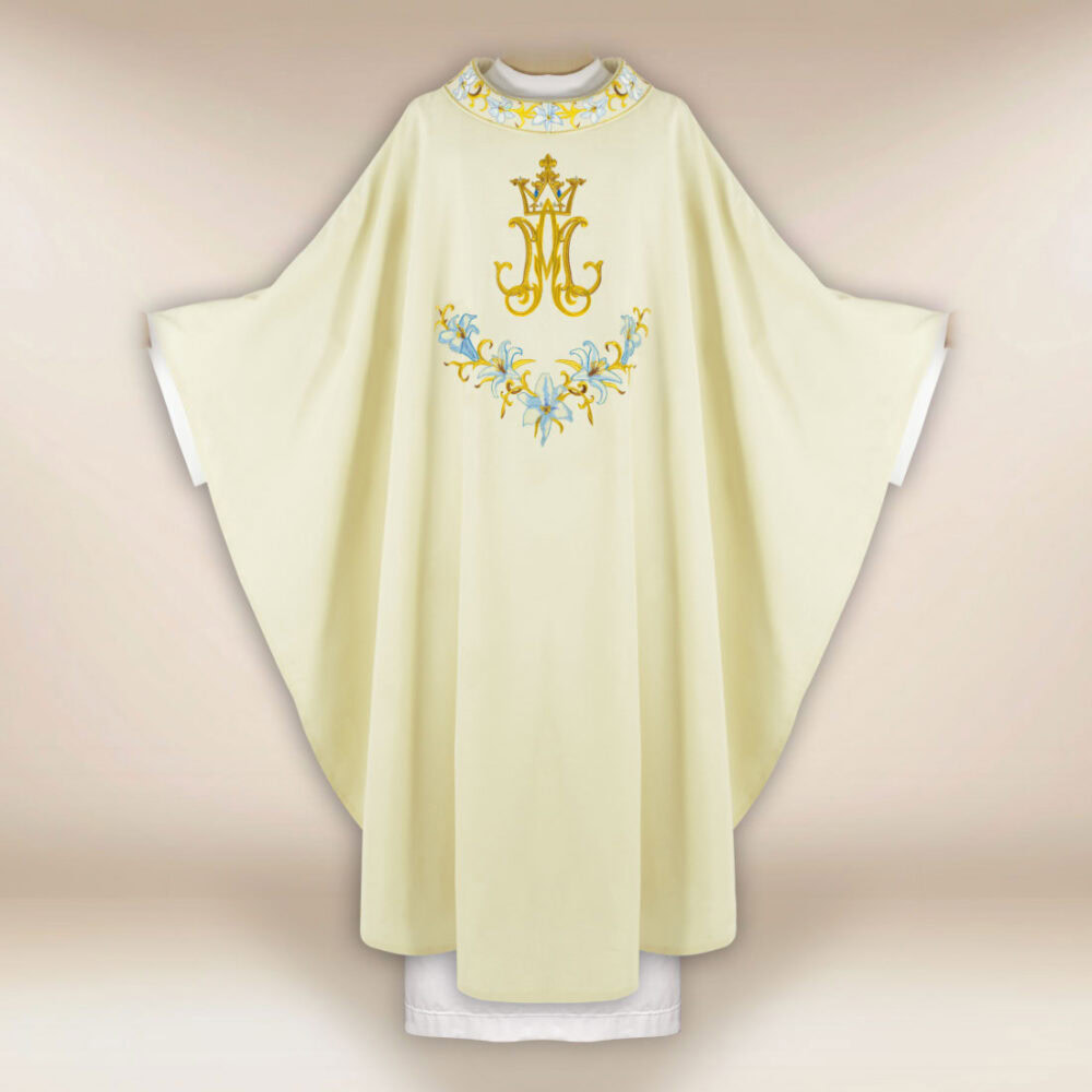Casula liturgica con motivo mariano