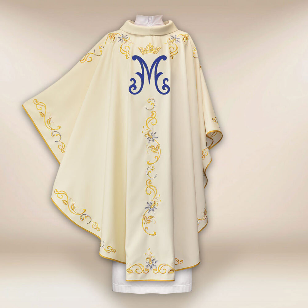 Casula liturgica mariana in colore ecru