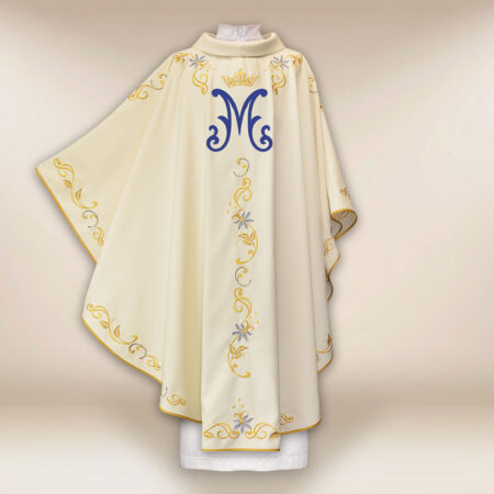 Casula liturgica mariana in colore ecru
