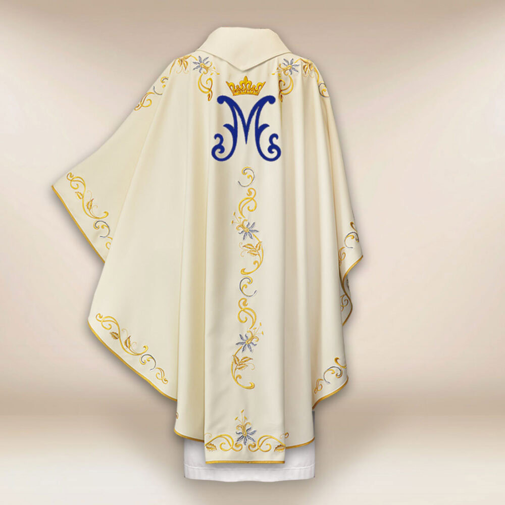 Casula liturgica mariana in colore ecru