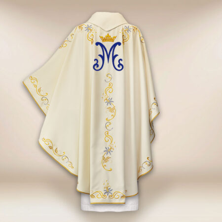 Casula liturgica mariana in colore ecru