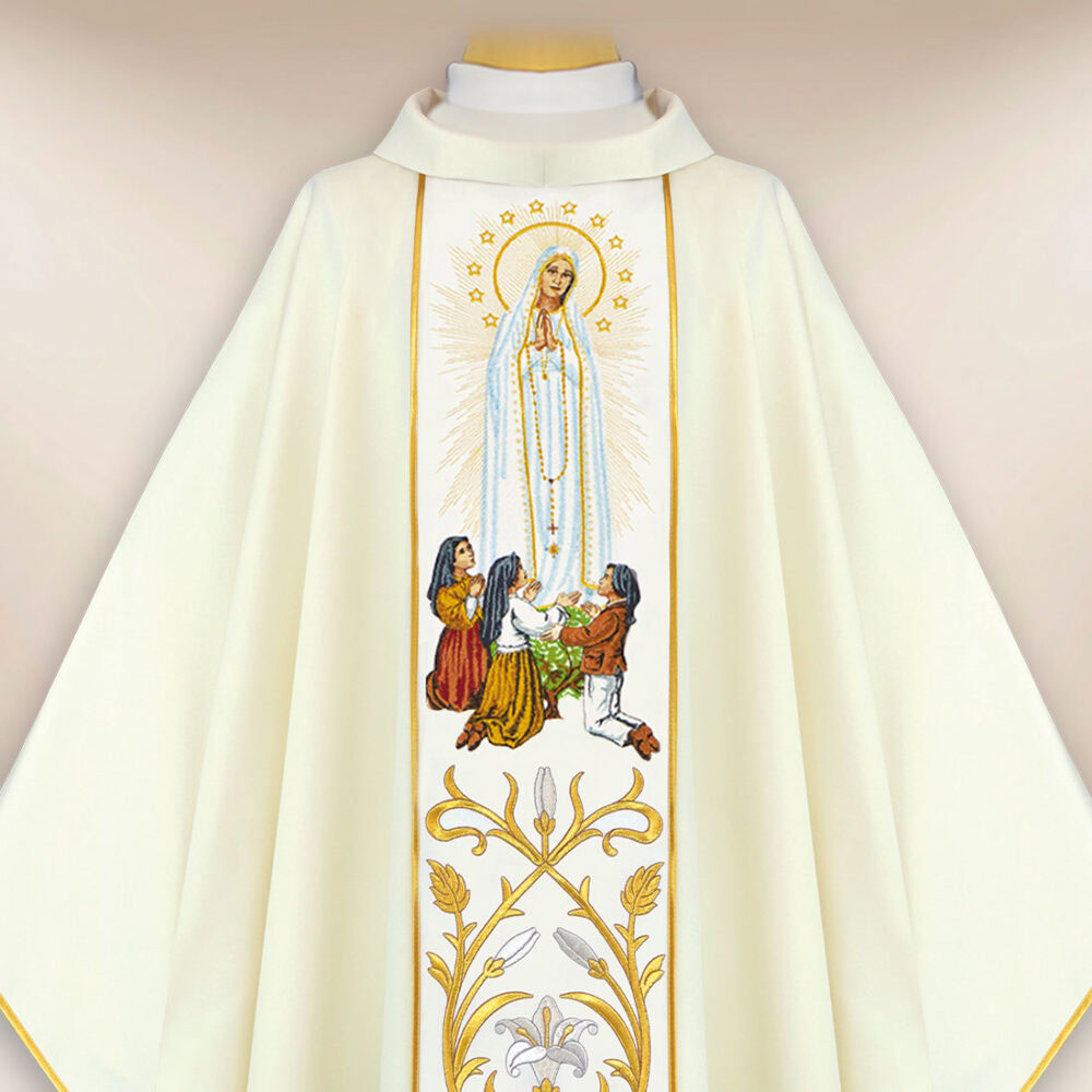 Casula con immagine ricamata Madonna di Fatima