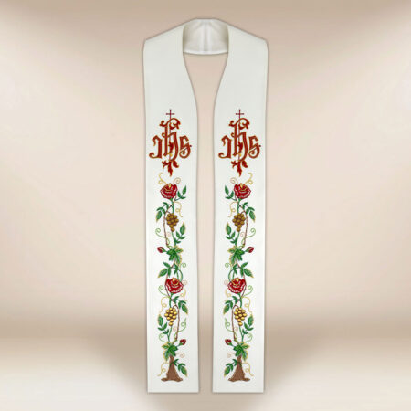 Stuła haftowana „IHS z Różami”