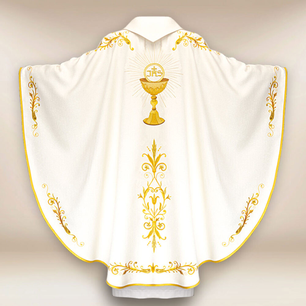Casula ricamata ecru con calice