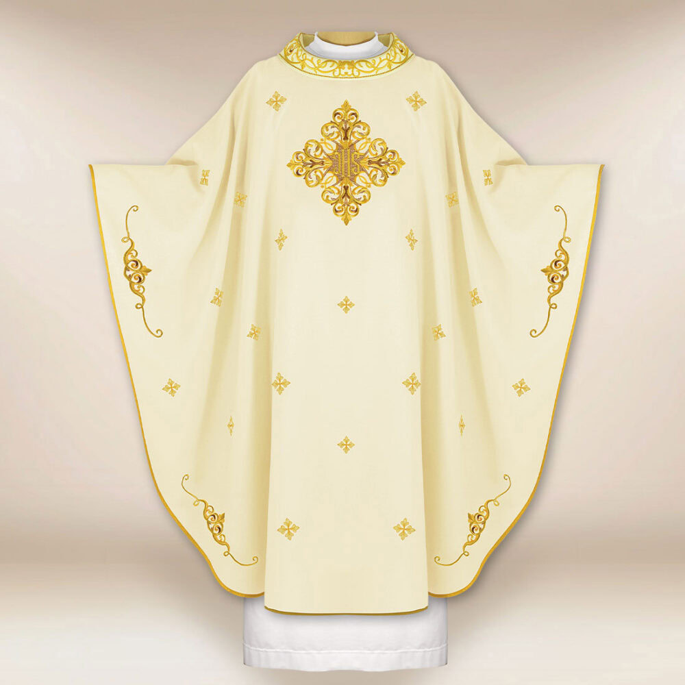 Casula liturgica con ricamo IHS