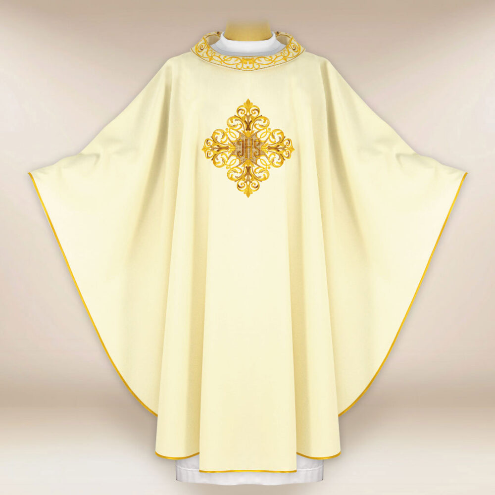 Casula liturgica con ricamo IHS