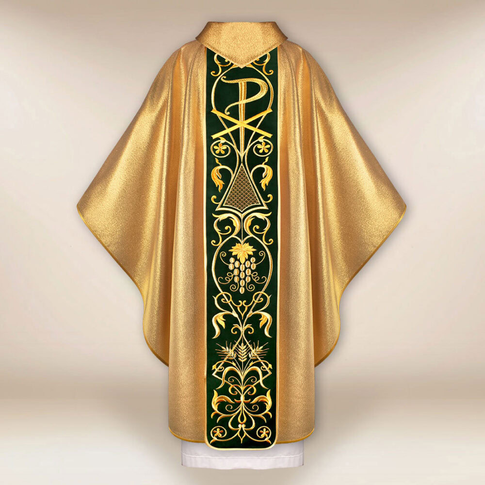 Casula con orphrey ricamato in peluche Agnello