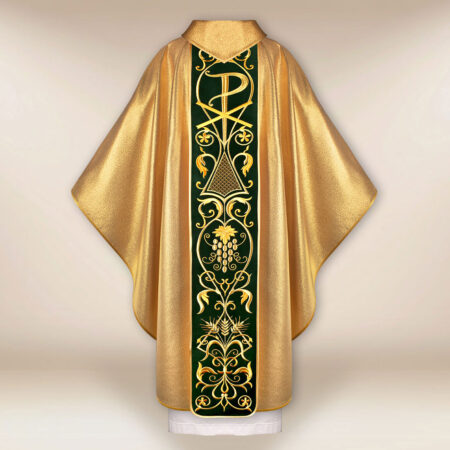 Casula con orphrey ricamato in peluche Agnello