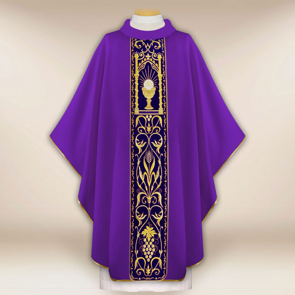 Ornat z haftowanym pasem pluszowym “Kielich”