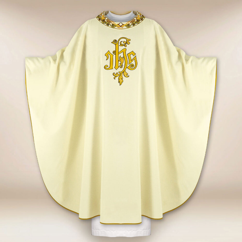 Casula liturgica con ricamo IHS