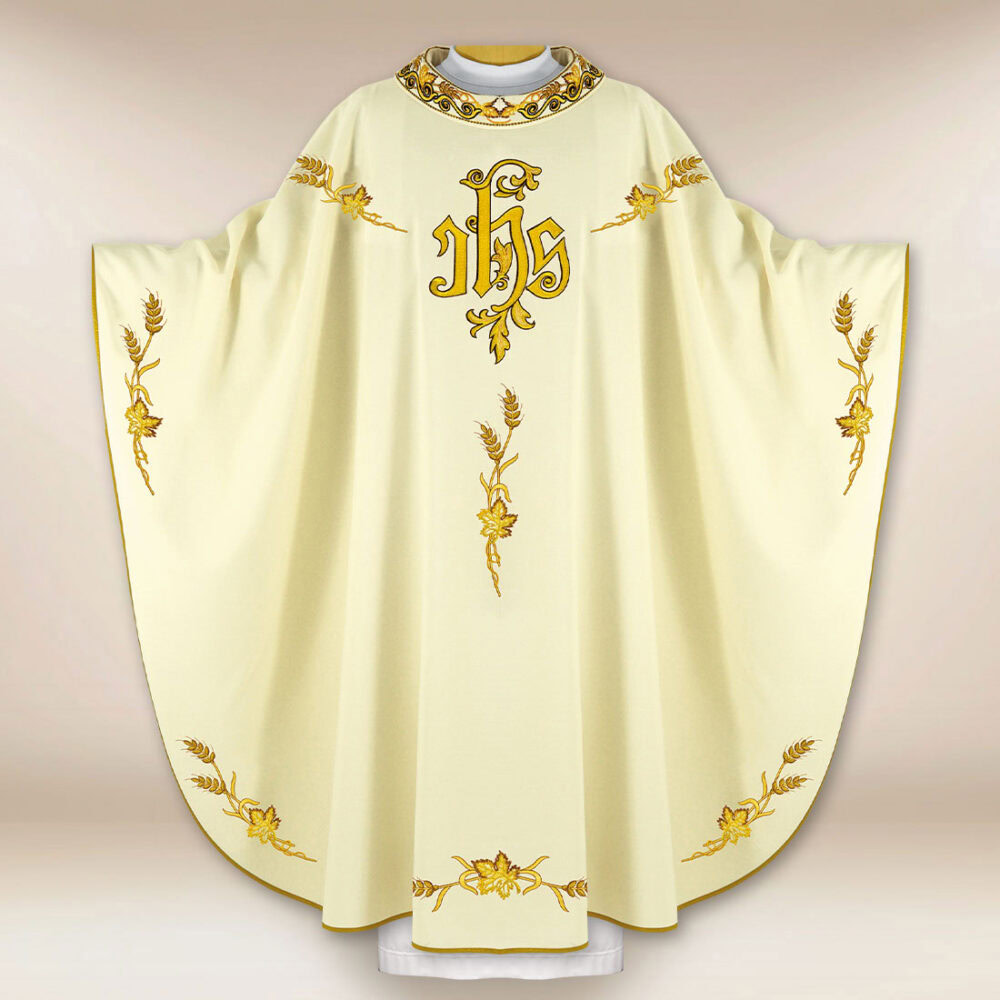 Casula liturgica con ricamo IHS