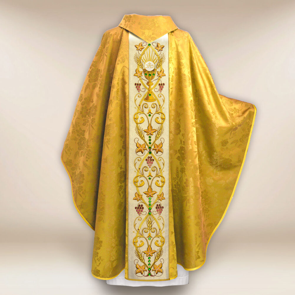 Casula ricamata con motivo del calice