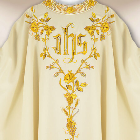 Casula liturgica con ricamo IHS