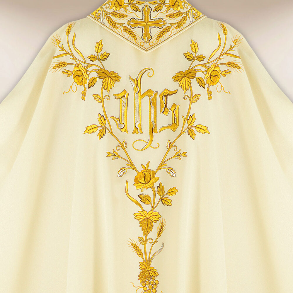 Casula liturgica con ricamo IHS