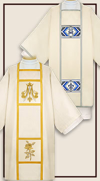 Dalmatica ricamata con motivo Mariano – paramento liturgico per diacono