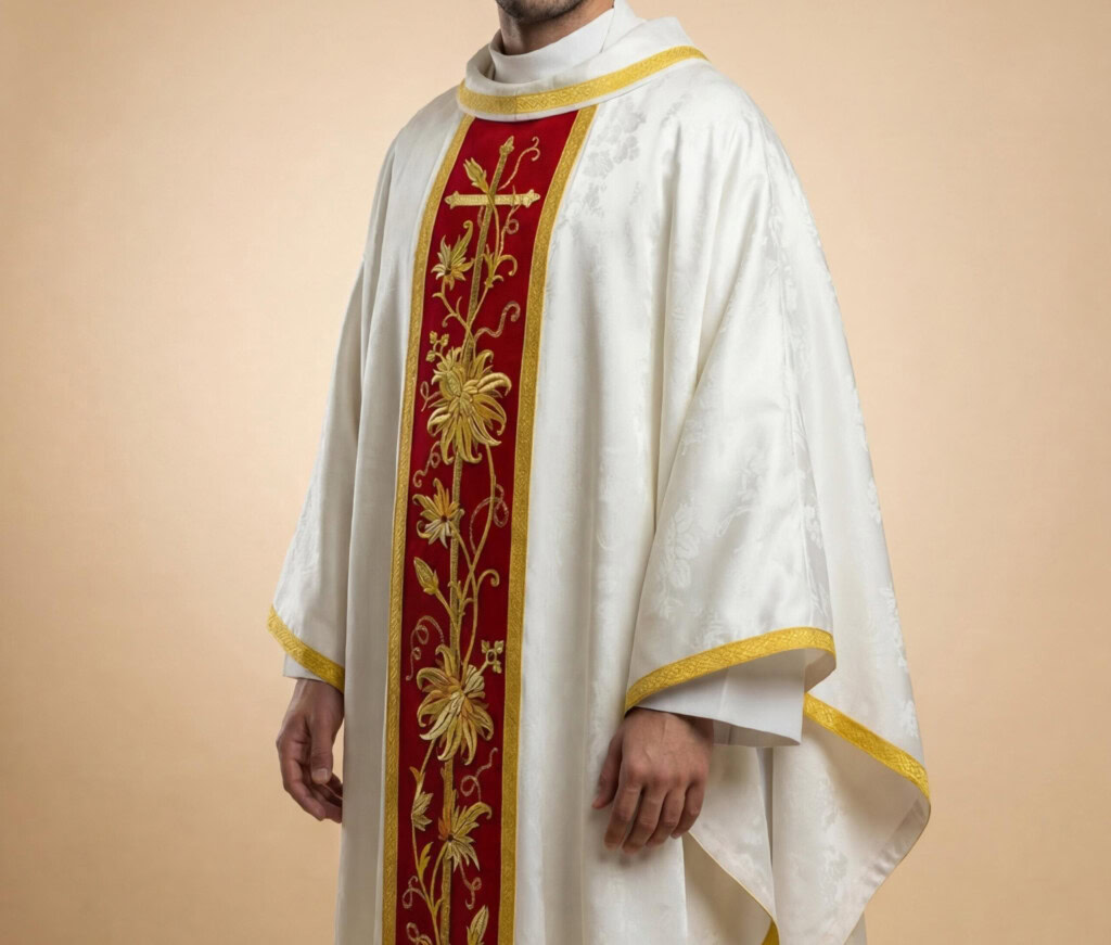 Sacerdote con casula ricamata Classico Bianco