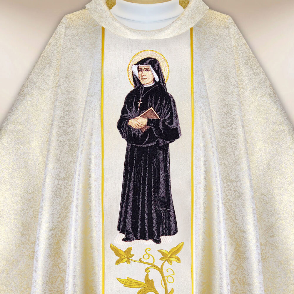 Casula sacerdotale ricamata Santa Faustina