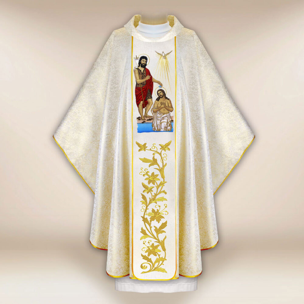 Casula sacerdotale ricamata Battesimo di Gesù