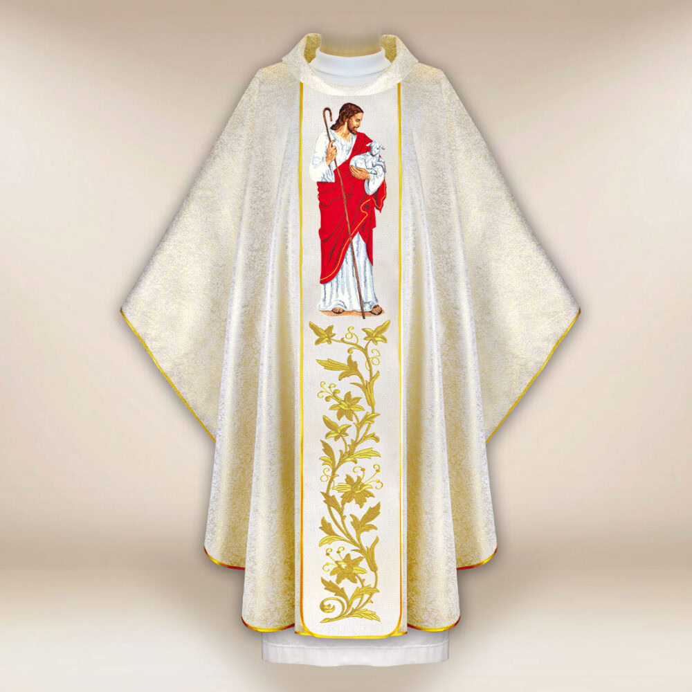 Casula sacerdotale ricamata Gesù Buon Pastore