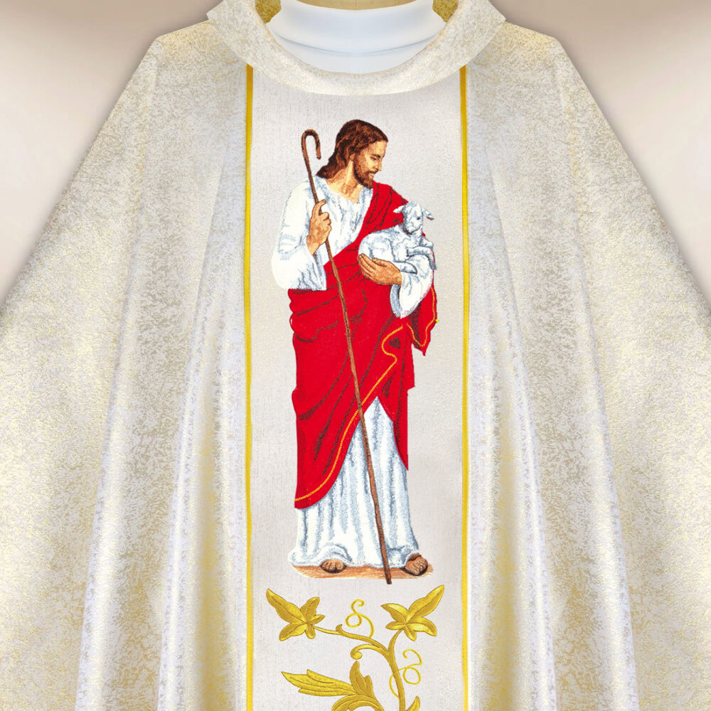 Casula sacerdotale ricamata Gesù Buon Pastore