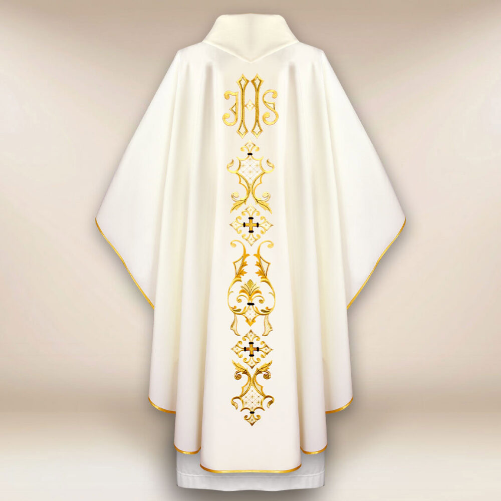 Casula sacerdotale ricamata ecru con siMadonnaolo IHS