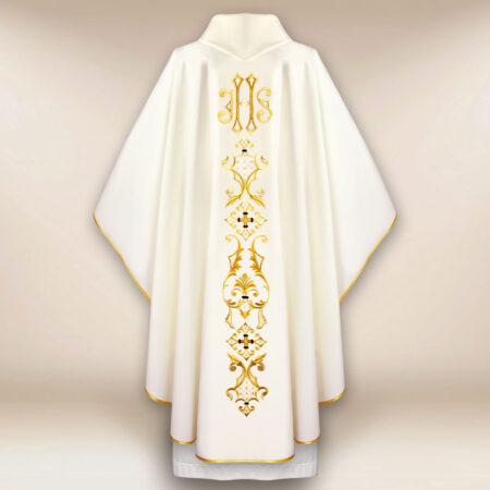 Casula sacerdotale ricamata ecru con siMadonnaolo IHS