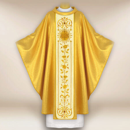 Casula sacerdotale ricamata oro IHS nei raggi