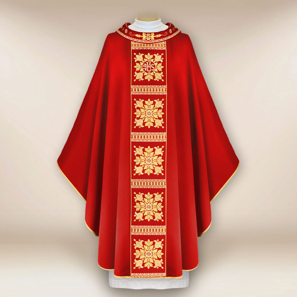 Casula liturgica sacerdotale ricamata rossa