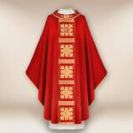 Casula liturgica sacerdotale ricamata rossa