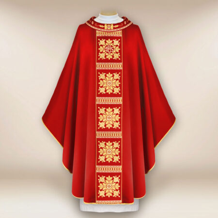 Casula liturgica sacerdotale ricamata rossa