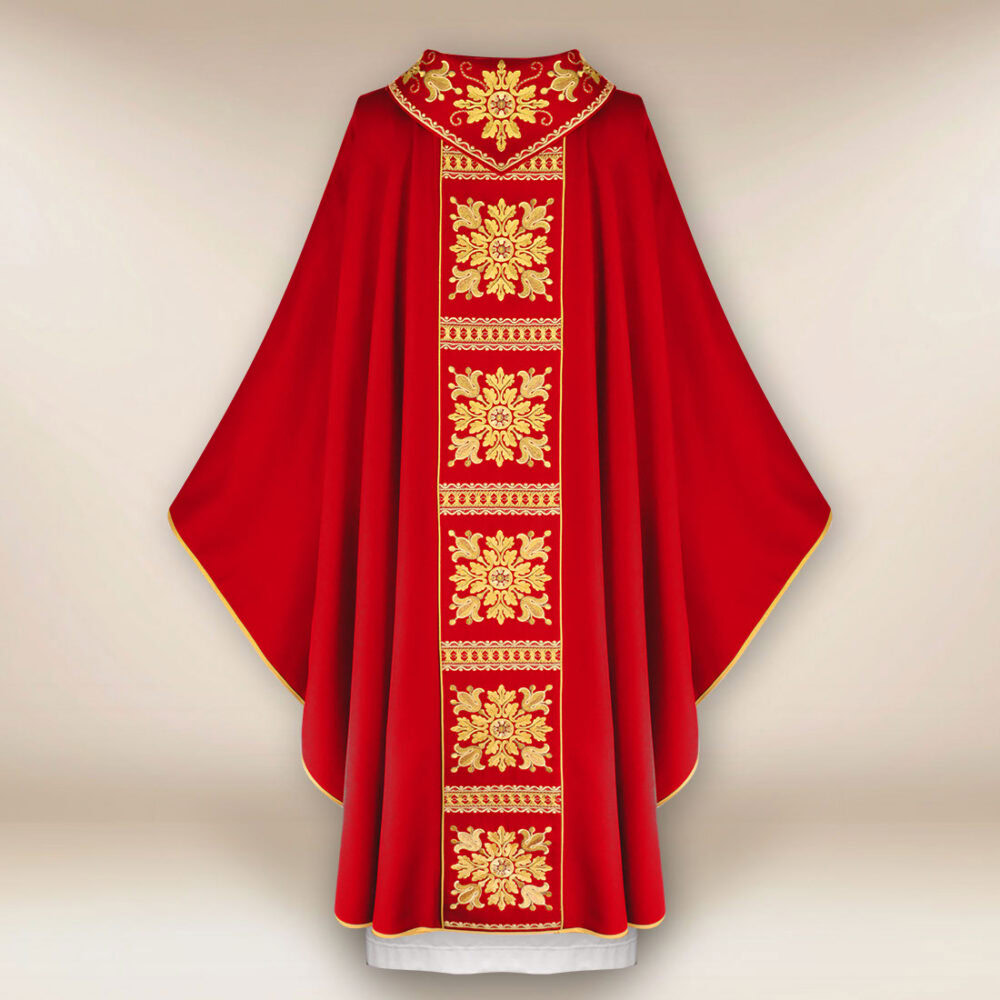 Casula liturgica sacerdotale ricamata rossa