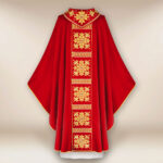 Casula liturgica sacerdotale ricamata rossa