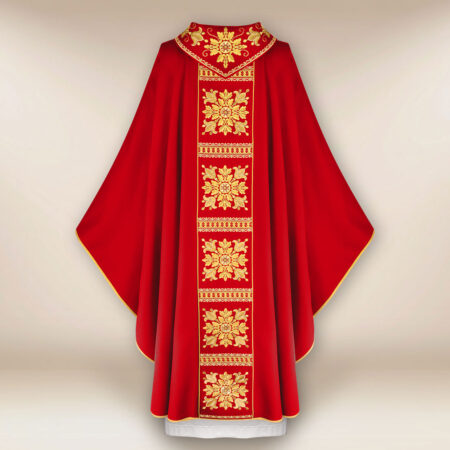 Casula liturgica sacerdotale ricamata rossa