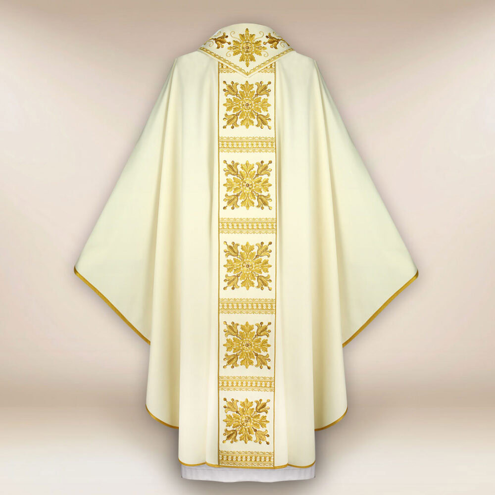 Casula liturgica sacerdotale ricamata ecru
